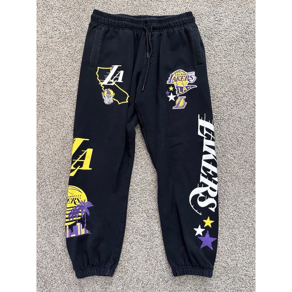 Ultra Game LA Lakers Sweatpants Size M Black Spellout Los Angeles Basketball